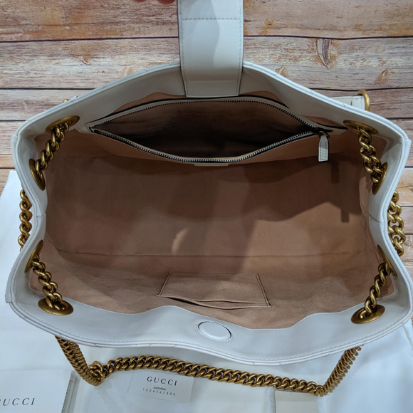 Gucci Marmont Chevron White Leather Shoulder Bag - Picture 6 of 8